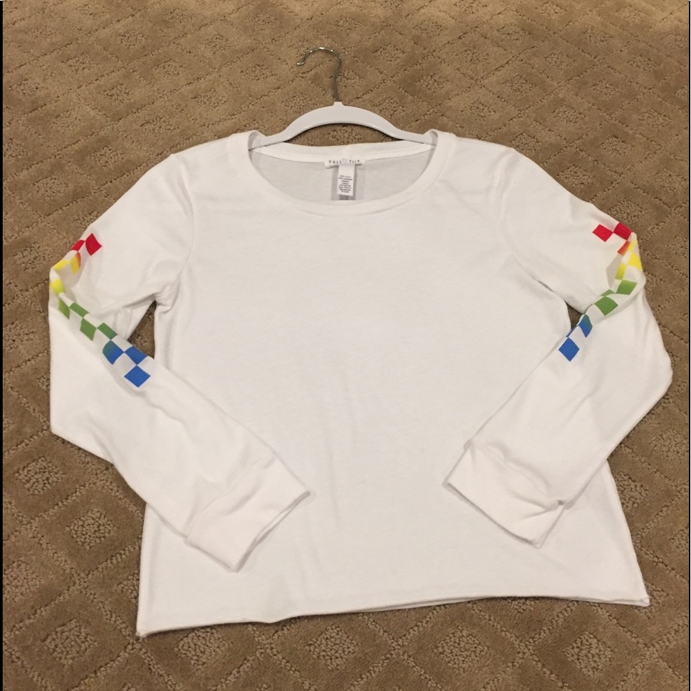Tilly’s White Rainbow Checkered Long Sleeve